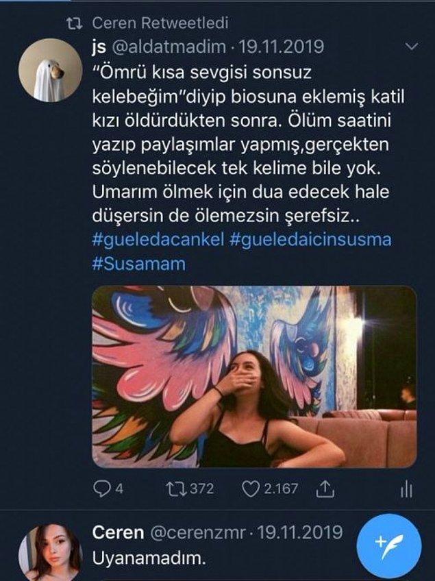 Evinin önünde bir saldırgan tarafından öldürülen Ceren Özdemir'in, Zafer Pehlivan isimli erkek tarafından öldürülen Güleda Cankel'le ilgili bu paylaşımını hatırladınız mı?