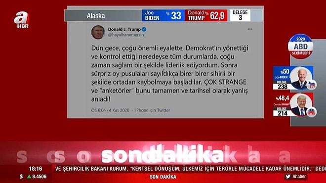 A Haber'in Fake Olduğu İddia Edilen Donald Trump'ın Türkçe Tweet'ini Ekrana Yansıtması