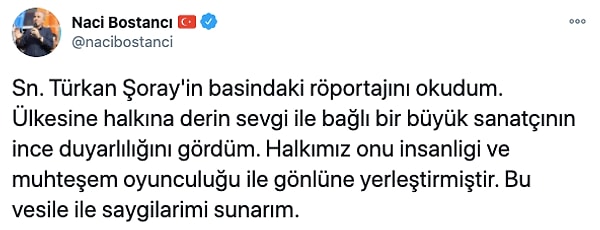 Bugün AKP'den Şoray'a destek mesajı geldi.