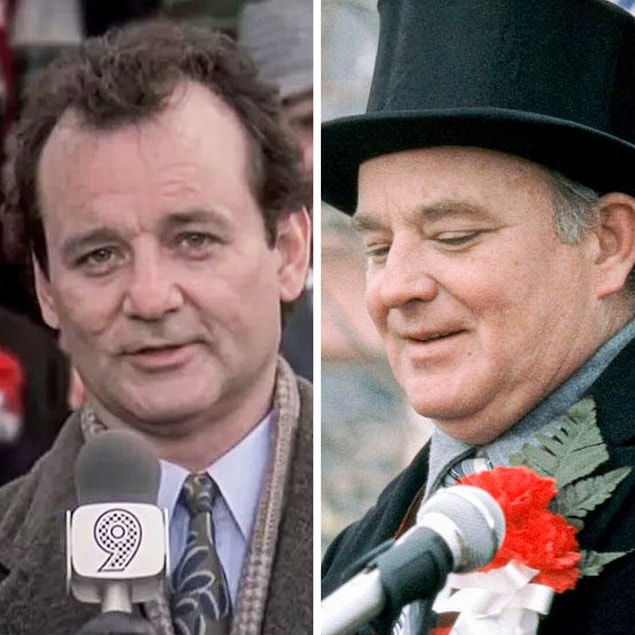 1. 'Bugün Aslında Dündü' filmindeki festivallerin arkasındaki adamı Bill Murray'in erkek kardeşi Brian Doyle-Murray oynamıştır.