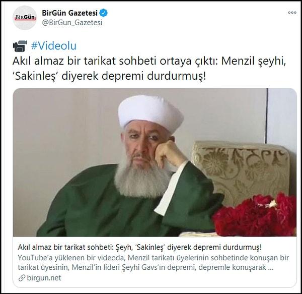BirGün'ün de dahil olduğu pek çok haber sitesi Bektaşoğlu'nun bahsettiği kişinin Menzil Şeyhi Gavs olduğunu yazdı ve haberi bu şekilde paylaştı 👇