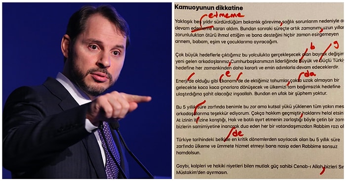 Berat Albayrak'ın Instagram Hesabından Paylaştığı İstifa Metnindeki Yazım Yanlışları Sosyal Medyanın Gündeminde