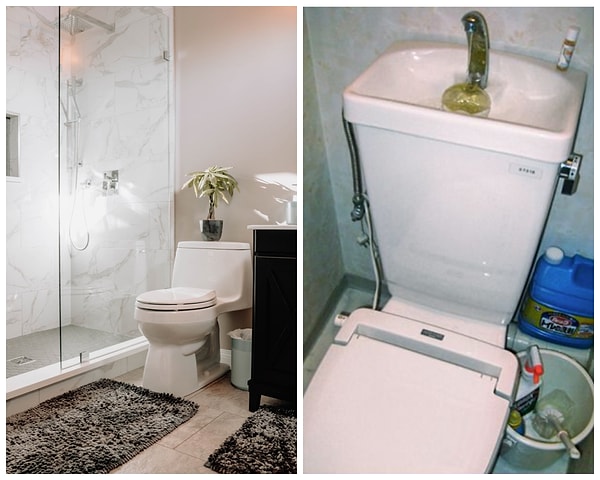 6. На унитазах можно увидеть встроенные миниатюрные раковины: