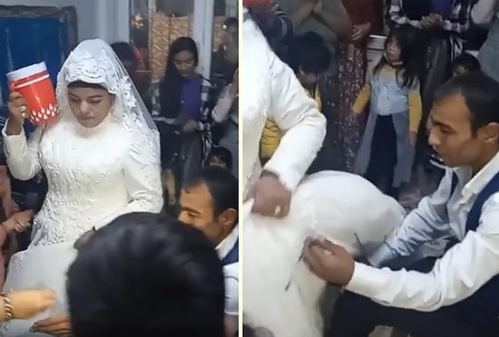 Bu Nasıl Ortam ya? Gelinin Elinde Maşrapa Damadın Elinde Tespihin Olduğu Bi' Acayip Görüntüler