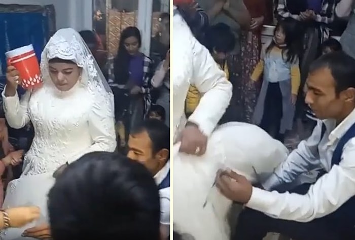 Bu Nasıl Ortam ya? Gelinin Elinde Maşrapa Damadın Elinde Tespihin Olduğu Bi' Acayip Görüntüler