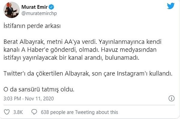 Emir, sosyal medya hesabından yaptığı açıklamada, şunları ifade etti: