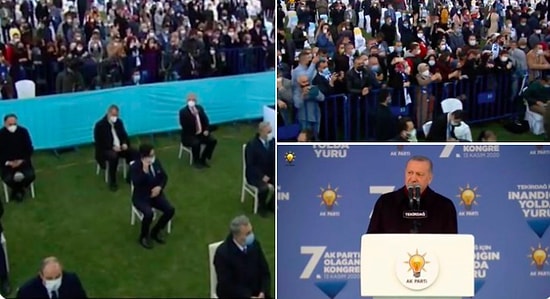 Erdoğan'ın Koronavirüse Karşı 'Sigara' Uyarısı Yaptığı Kongrede Sosyal Mesafe Unutuldu