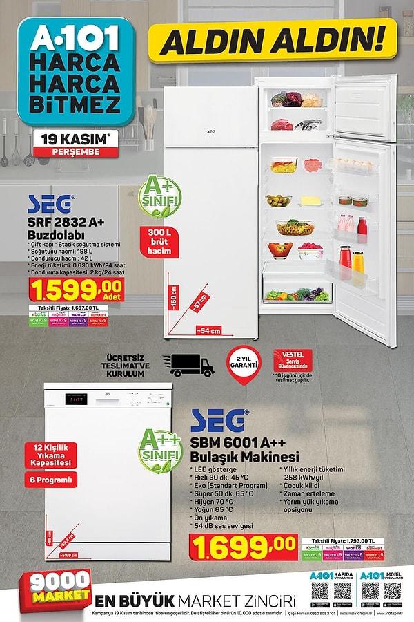 SEG marka bir buzdolabı ve bir bulaşık makinesi ücretsiz teslimat seçeneğiyle satışta olacak.