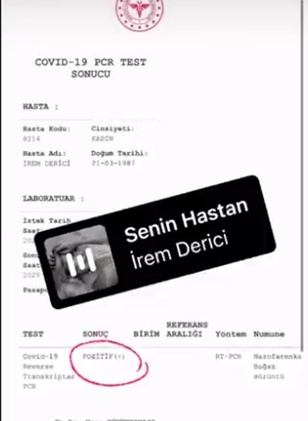 10. Ünlü şarkıcı İrem Derici, Covid-19 testinin pozitif çıktığını duyurdu!
