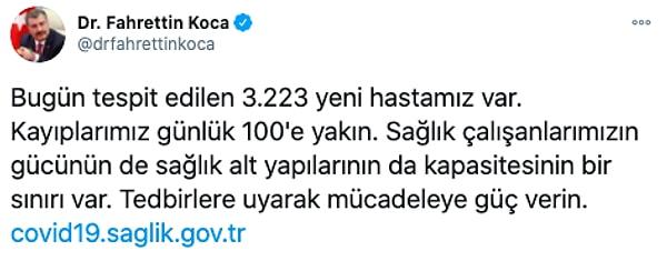 Aynı gün Fahrettin Koca vefat sayısının 100'e yakın olduğunu belirtmiş ancak İBB Mezarlıklar Daire Başkanlığı bulaşıcı hastalık nedeniyle hayatını kaybedenlerin sayısının 132 olduğunu açıkladı.