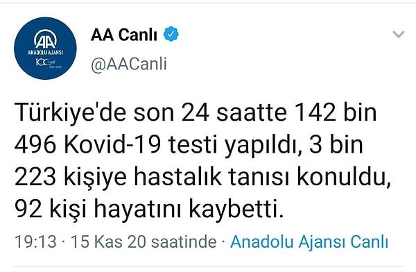 Bu sırada Anadolu Ajansı vefat sayısının 92 olduğunu açıkladı.
