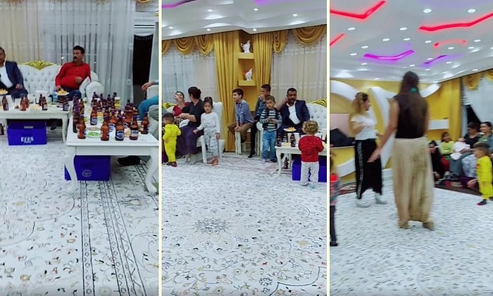 Ev Değil Gece Kulübü Sanki: Bir Tarafta Onlarca Bira Şişesi ve Erkekler, Diğer Tarafta Dans Eden Kadınlar ve Çocuklar