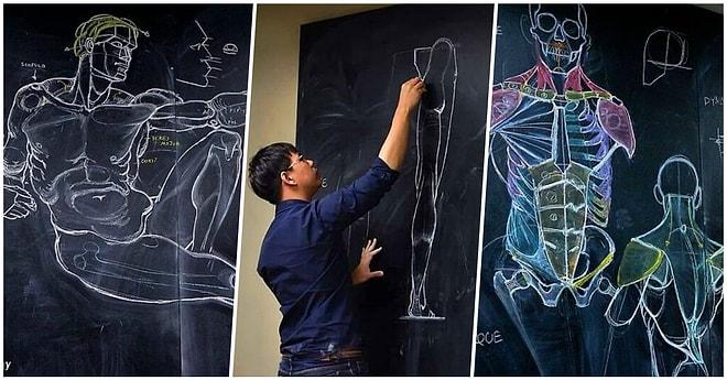 Taylandlı Öğretmenin Tahtaya Yaptığı Anatomi Çizimleri Sosyal Medyada Gören Herkesi Büyüledi