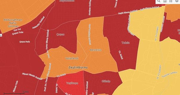 Mekânsal yayılma riski en yüksek Zeytinburnu Beştelsiz Mahallesi'nde