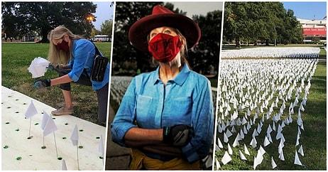 Amerika'daki Kovid-19 Ölümlerini Sembolize Etmek İçin 200.000'den Fazla Bayrak Kullanarak Dikkat Çeken Sanatçı