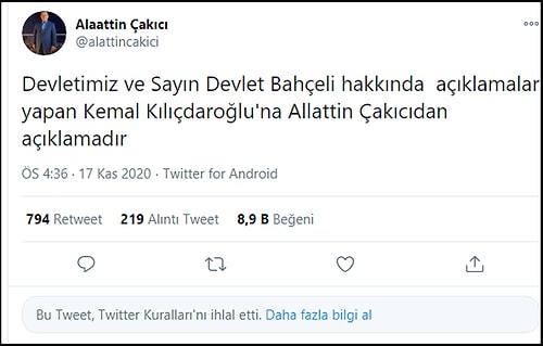 Twitter, Çakıcı'nın Kılıçdaroğlu'na Tehdidini Sildi