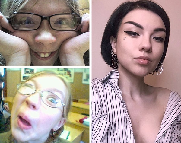 1. «Что я сделала, чтобы превратиться в женщину справа? Я научилась делать макияж и перестала ходить по магазинам с мамой. Вот и все».