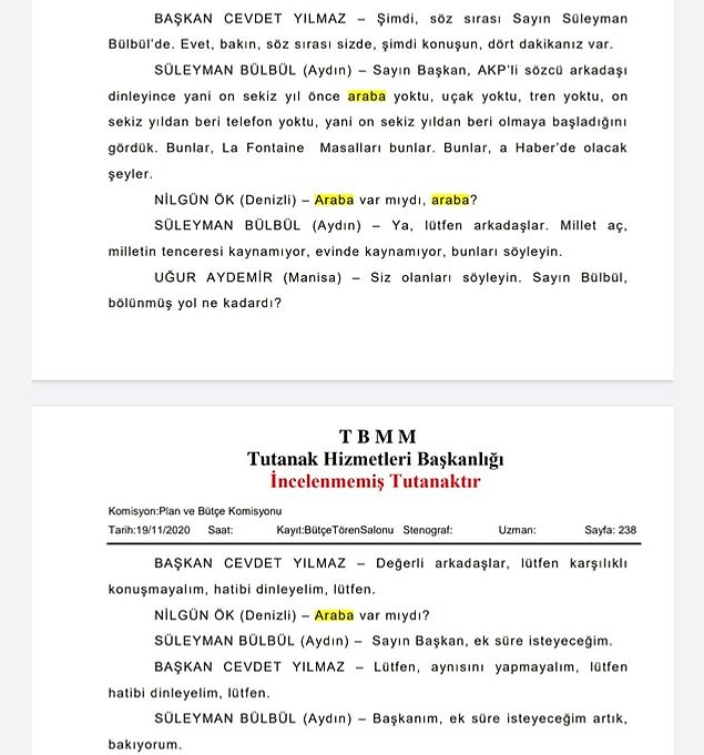 Ulaştırma ve Altyapı Bakanlığı bütçe görüşmelerine AKP Denizli milletvekili Nilgün Ök'ün bu sözleri damga vurdu.