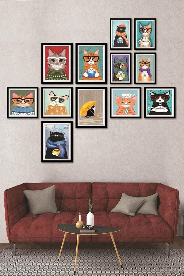 10. Kedi severler burada mı? Evinde kedi görselleri kullanmayı sevenler bu tablolara bayılacak.
