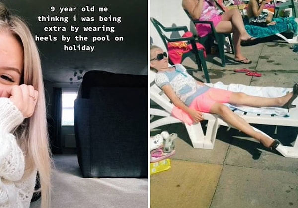 3. "Я в 9 лет красуюсь у бассейна в туфлях на каблуках".
