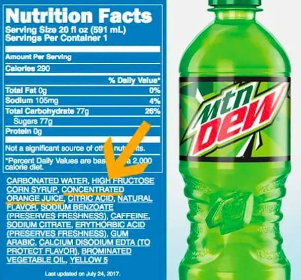 2. Mountain Dew - это в основном апельсиновый сок.