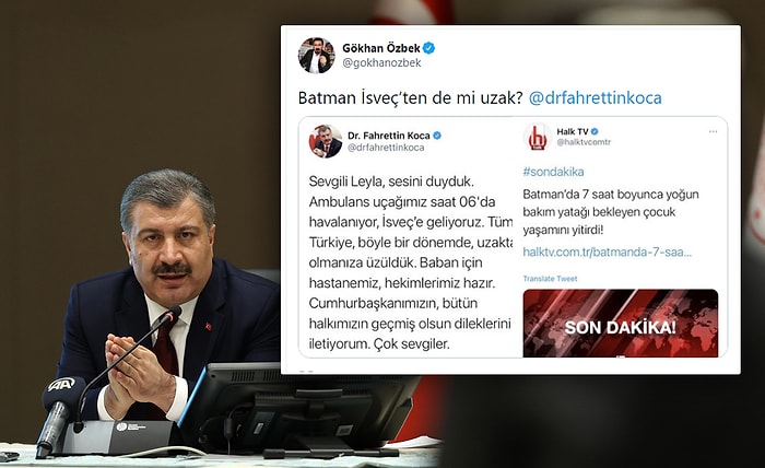 Batman'da 18 Aylık Bebeğin Yer Bulunamadığı İçin Öldüğü İddiası, İsveç'ten Uçakla Hasta Getiren Fahrettin Koca'yı Eleştirilerin Hedefi Yaptı