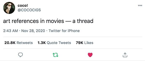 Twitter'da geçtiğimiz günlerde 'coco' adlı bir kullanıcı hepimizin keyifle izlemeyi sevdiği filmlerin esinlenildikleri tabloları paylaştı...