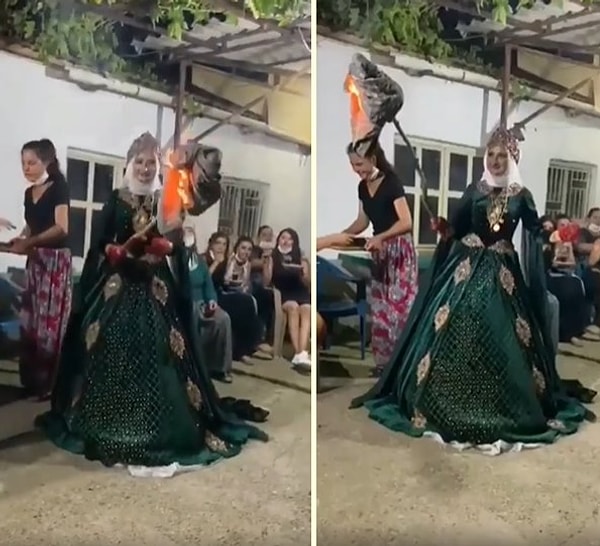 Kına gecesinde uygulanan bu adet ortaya oldukça ilginç görüntüler çıkarıyor. Görseli