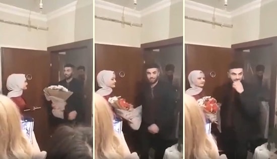 Kız İstemeye Gittiği Eve Girerken, Çiçeği Müstakbel Eşinin Eline Öylece Bırakan Damadın Tepki Çeken Görüntüleri