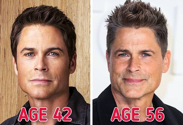 5. Хорошеющий с каждым днем Роб Лоу в 42 и в 56 лет.