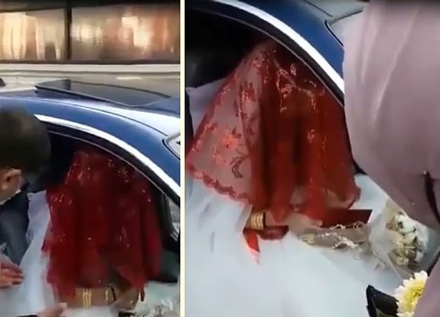 İstediği olmayan gelin de arabadan inmek istememiş...