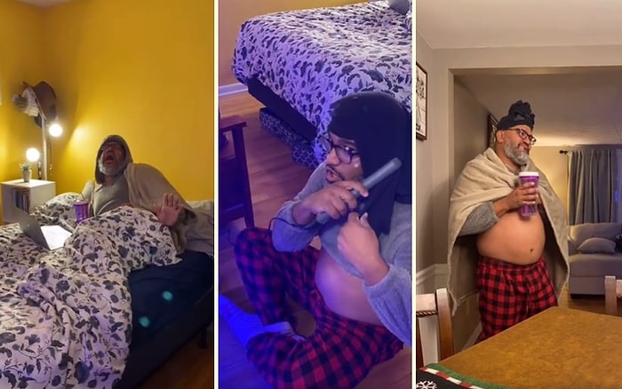 Kızının Evin İçindeki Giyim Tarzını ve Tavırlarını Taklit Eden Aşırı Eğlenceli Baba