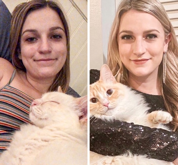 9. «Мы с моей кошкой отмечаем год здоровой жизни!»