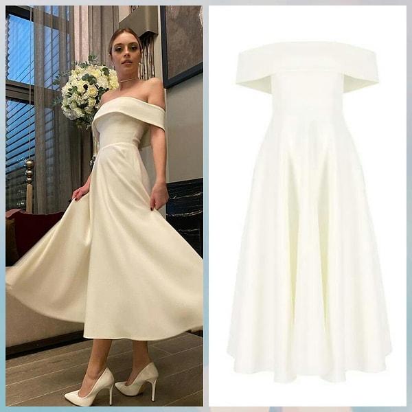 5. Derin'in beyaz elbisesi Atölye No6 ve fiyatı da 800 TL.