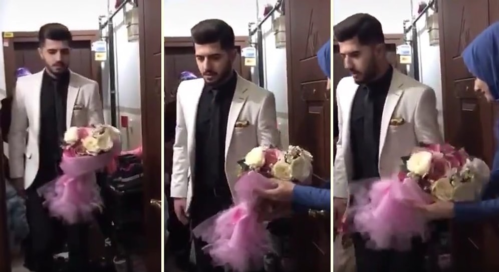 Müstakbel Eşini İstemeye Gittiğinde Eve Girerken, Çiçeği Gelinin Eline Öylece Bırakan Damat