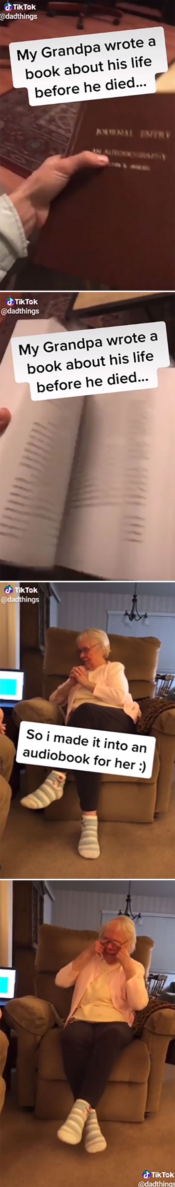 5. "Мой дедушка перед смертью написал книгу о своей жизни, а я сделал из нее аудиокнигу для нашей бабули в качестве подарка на Рождество".