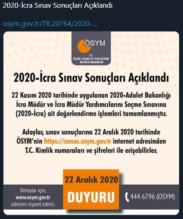 2020 İcra Sınavı Sonuçlarını ÖSYM Duyurdu