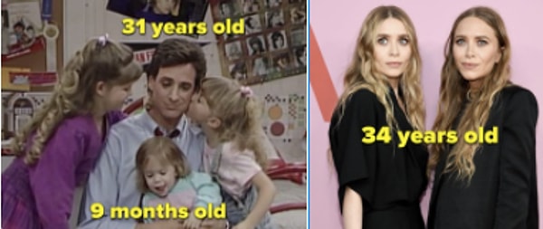 3. Мэри-Кейт и Эшли Олсен теперь старше Боба Сагета, когда он играл их отца в «Полный дом». Им сейчас 34 года, а ему был 31 год, когда пилотная серия вышла в эфир.