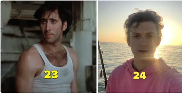 4. Том Холланд сейчас старше, чем был Ник Кейдж, когда он снялся в картине "Власть луны" и продемонстрировал все эти волосы на груди:) Тому Холланду 24 года, а Нику Кейджу в то время было 23 года.