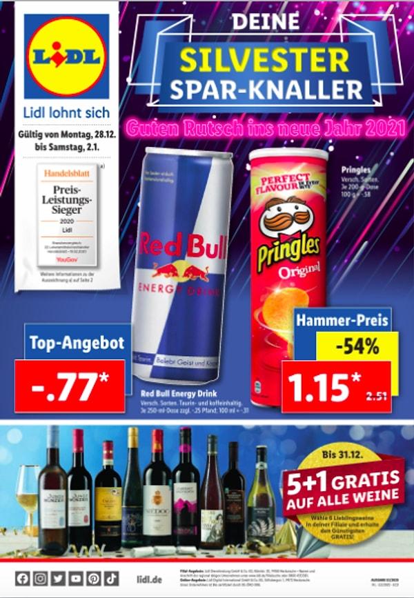 Enerji içeceği Red bull 77 sent ve çoğumuzun kırk yılda bir yediği Pringles ise 1.15 Euro.