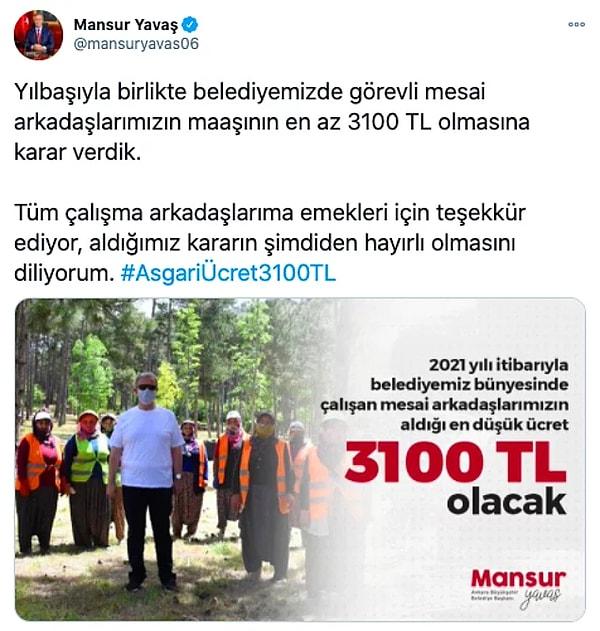 Asgari ücretin açıklanmasının ardından başta Ankara Büyükşehir Belediye Başkanı Mansur Yavaş olmak üzere CHP'li belediyeler asgari ücretlerini açıklamıştı.