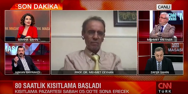 CNN Türk'te Prof. Dr. Mehmet Ceyhan, Hakan Bayrakçı, Semiha Şahin, Mehmet Metiner ve Zafer Şahin'in katıldığı bir yayın gerçekleşti.