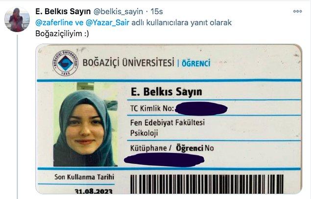 Hedef gösterildiklerini ve doğru olmayan iddialarla paylaşım yapıldığını gören kadınlardan biri Boğaziçi Üniversitesi öğrenci kimliğini,
