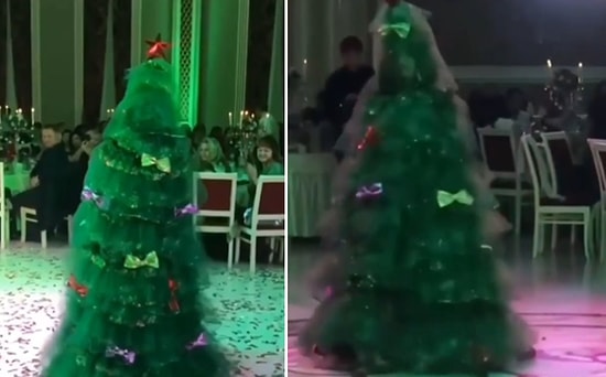 Çam Ağacı Kostümü ile Düğüne Gelen İnsanlara Farklı Bir Deneyim Yaşatan Gelin