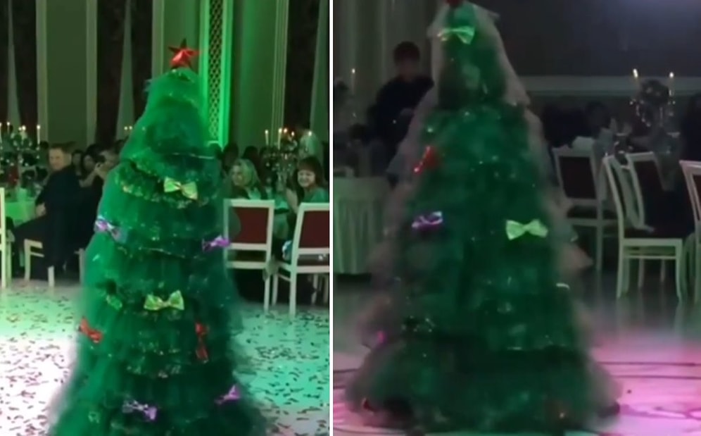 Çam Ağacı Kostümü ile Düğüne Gelen İnsanlara Farklı Bir Deneyim Yaşatan Gelin