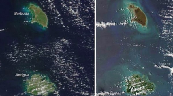 23. Страна Антигуа и Барбуда была настолько сильно повреждена ураганом Ирма в 2017 году, что остров Барбуда изменил цвет, и все выжившие жители были эвакуированы на Антигуа.