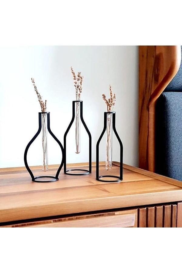 4. Özel üretim boraks hazneye sahip 3'lü metal vazo farklılıktan hoşlananlar için...