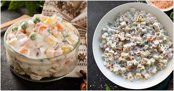 8. Çok sevilen Rus salatasını en güzel şekilde kullanmak istiyorsanız; Yoğurtlu Makarna