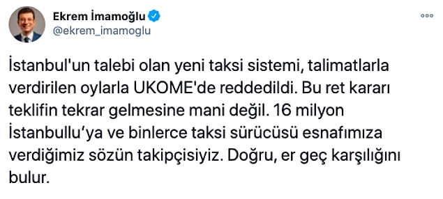 9. İBB'nin 6 bin yeni taksi projesi teklifi Bakanlık ve Valilik temsilcilerinin ret vermesi nedeniyle oy çokluğuyla reddedildi.