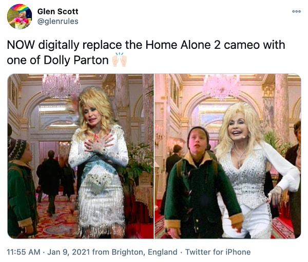 1. "ŞİMDİ, Evde Tek Başına 2'deki rolü dijital olarak Dolly Parton ile değiştirin"